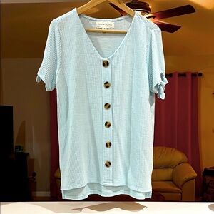French Laundry Light Blue White Striped High/Low Button-Up Women's Top Size M